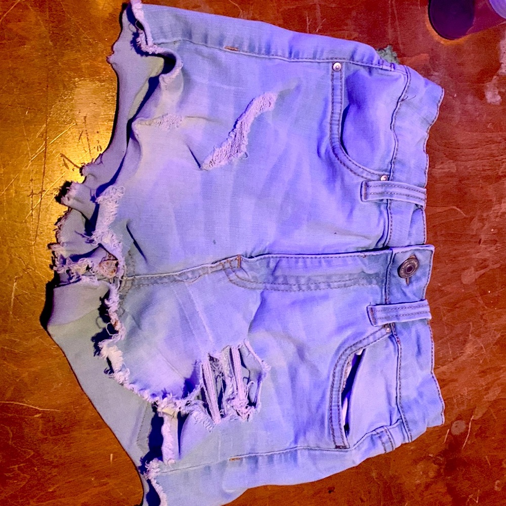 ripped blue jean short-shorts